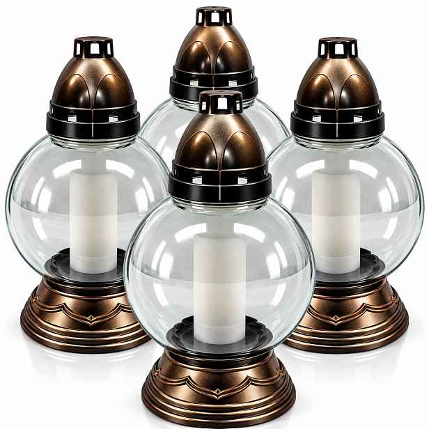 4x Hřbitovní Svíčka Zlatá koule Sada lampionů na hrob vložky 29 cm S-138