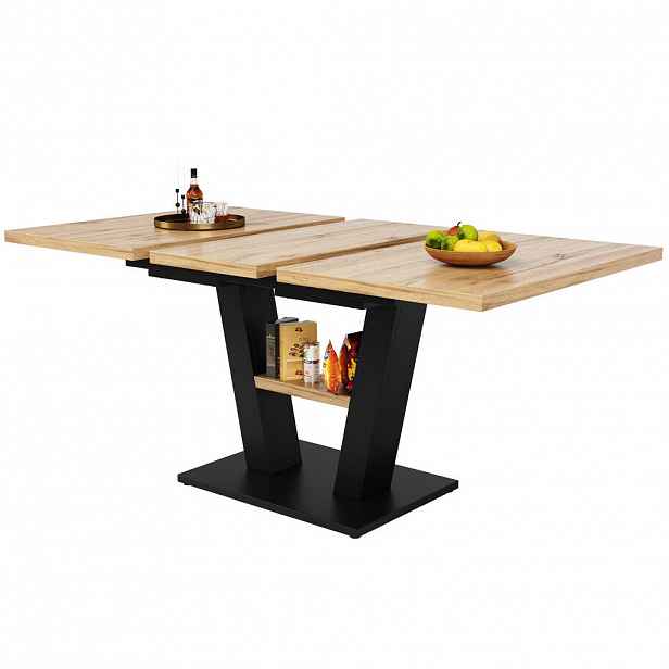 Modfu JÍDELNÍ stůl z MDF a kovu 118–157x70x75 cm černá/přírodní rozkládací se stabilní konstrukcí