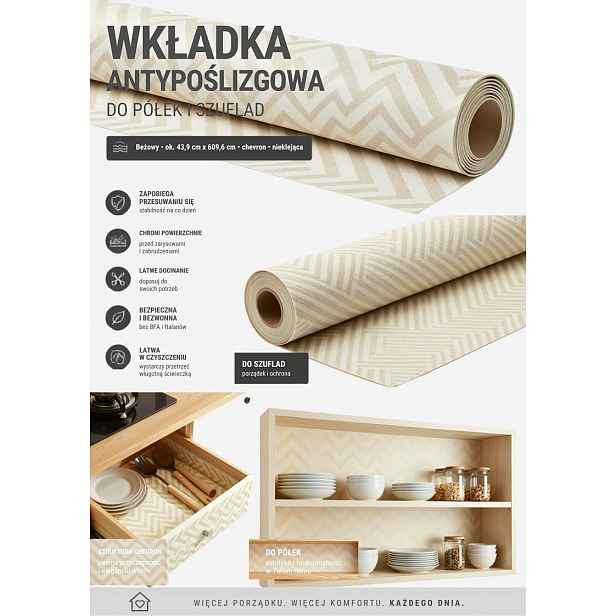 Protiskluzová vložka do polic, zásuvek 43,9 x 609,6 cm vlna, šedá