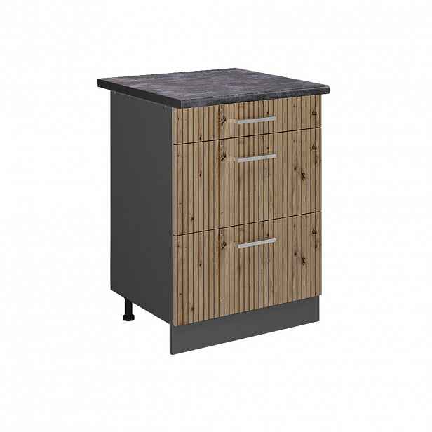 Vicco SPODNÍ SKŘÍŇKA KUCHYŇSKÉ LINKY R-Line Řemeslný dub 60 cm se zásuvkami, PD Antracit