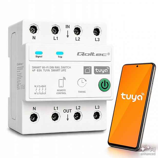 WiFi relé 63A 3 fáze 3P+N Timer Din Qoltec Tuya Smart Life