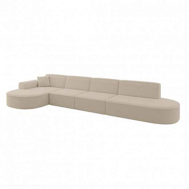 ALTDECOR ROHOVÁ SEDACÍ SOUPRAVA s otomanou vlevo MARI-L3 – 413 × 171 × 79 cm, tmavě béžový buklé