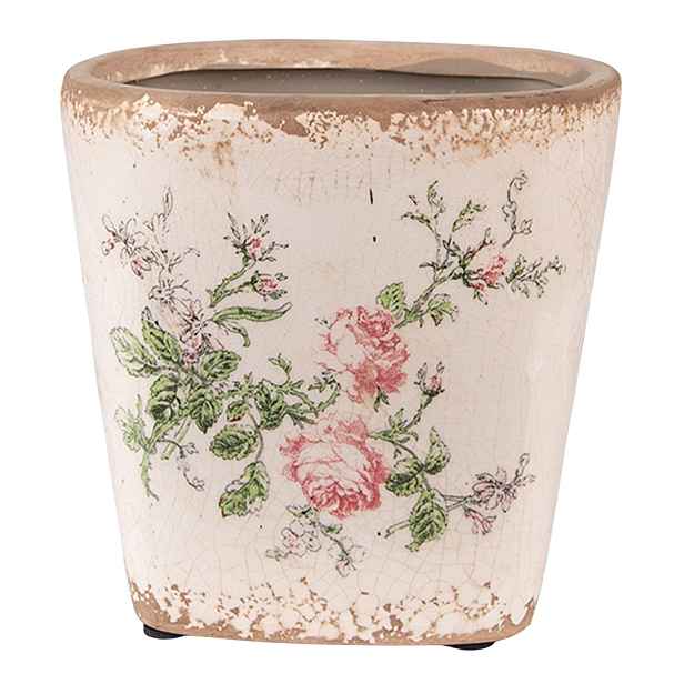 Keramický obal na květináč s růžemi Rossia S - 13*13*12 cm Clayre & Eef