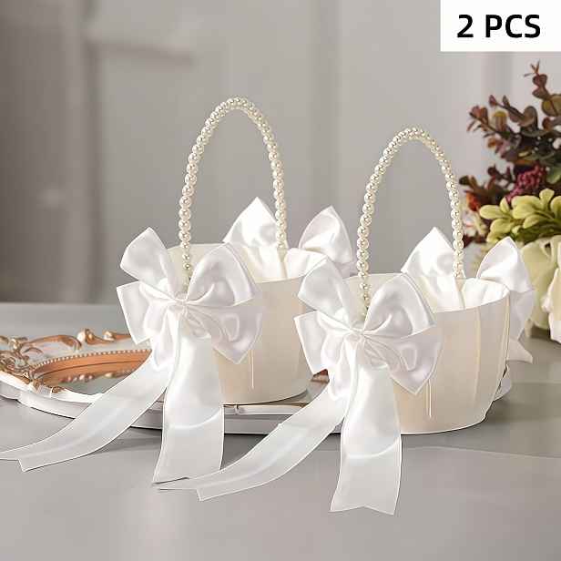 TEMU Sada 2 elegantních košíků pro květinové družičky na svatbu - Kulaté držáky na svatební kytice s košíky pro družičky - & Dekorace na uličku