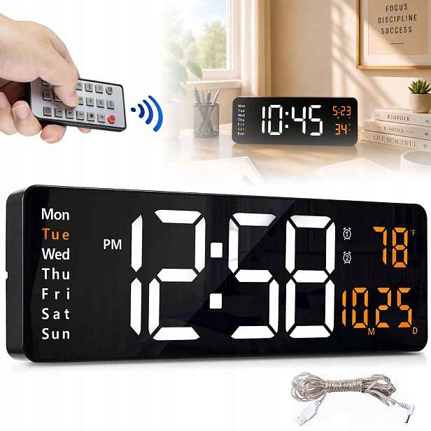 Nástěnné Hodiny Elektronický Digitální Budík Velké Dálkové Ovládání 10 Úrovní Jasu