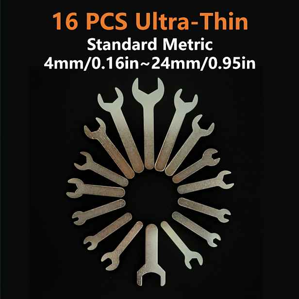 TEMU 16ks Ultra-tenká sada kovových klíčů 4mm–24mm – Přenosný ruční nástroj pro domácí renovace a údržbu
