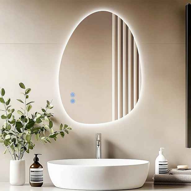 Zrcadlo s oválným asymetrickým osvětlením 85 x 50 cm antipara