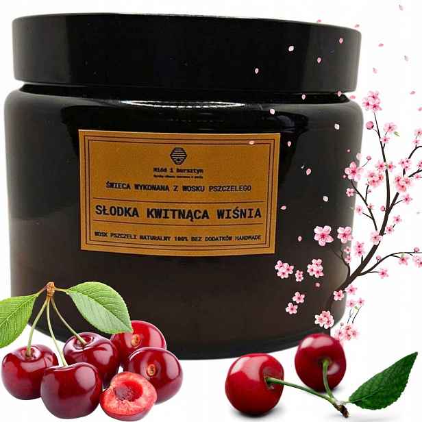Organická svíčka ve sklenici z včelího vosku Sladká Kvetoucí Višeň 500 ml