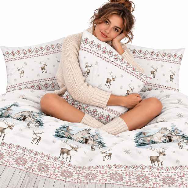 Povlečení 140x200 zimní domeček sobi hvězdičky boho elegantní