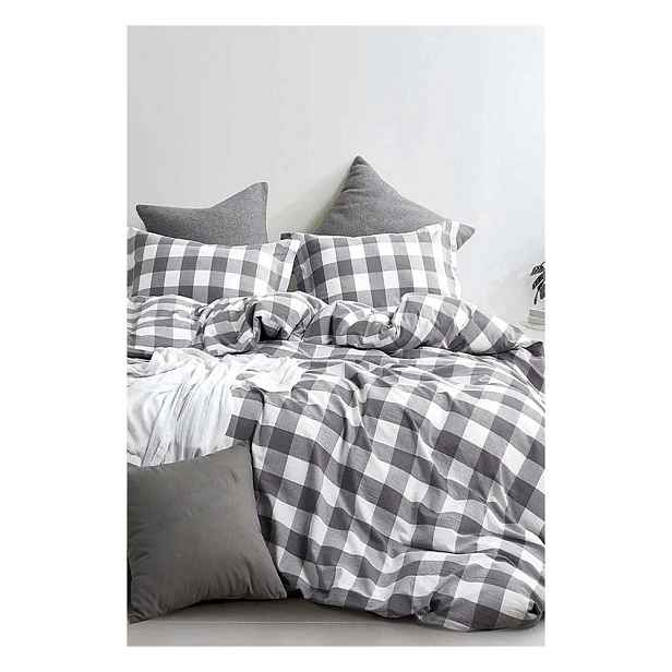 Bílo-šedé bavlněné povlečení na dvoulůžko/prodloužené s prostěradlem 200x220 cm – Mila Home