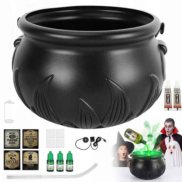 Kotel Čarodějnice Generátor Mlhy Led Halloween Závěsná Ozdoba 24 CM