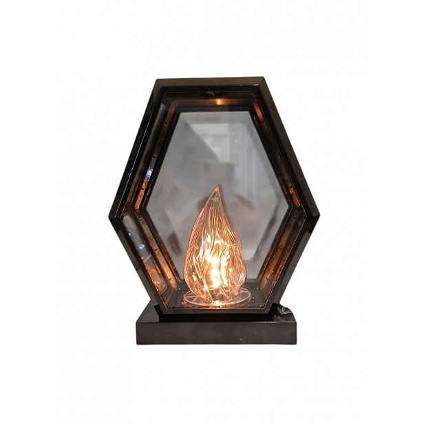 Solární lampa Kaplička Trapez s plamenem Černý Lesk 25 cm