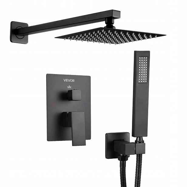 Sprchový set dešťová 20 cm čtverečních s nástěnnou baterií černá matná