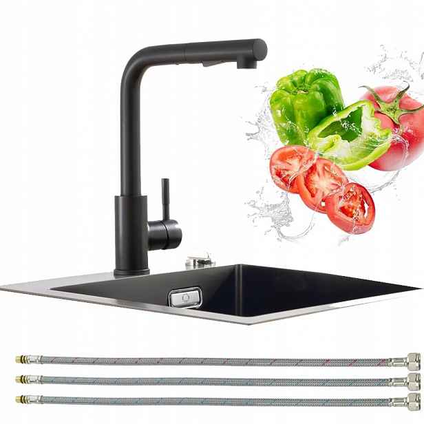 Kuchyňská Dřezová Baterie Černá Flexibilní Ramínko 360° Flex Černá