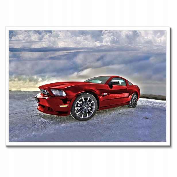 Plakáty v rámu 70x50 Červený Mustang Sníh