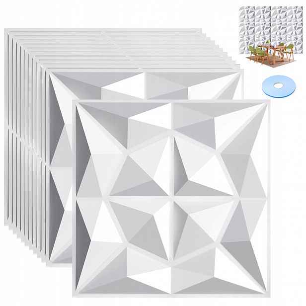 3D nástěnný stropní panel Kaseton Nástěnné panely 50x50 Diamant Bílá