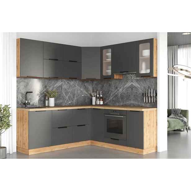 Casarredo Kuchyně OASIS rohová ghotic/dub apalačský