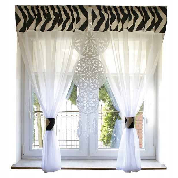 Hotová Záclona bílá Voál Lapač Snů laserově bílá 300x160 kokon Zigzags