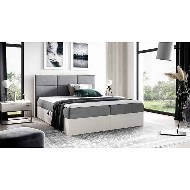 Manželská postel 140x220 CHANTELLE 2 - nordic teak / tmavě šedá + topper ZDARMA