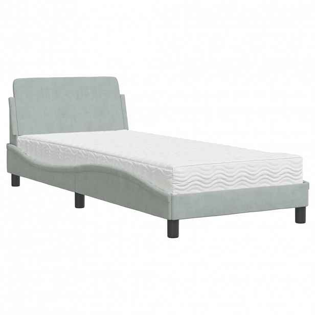 vidaXL Postel s matrací Dover světle šedá 90 x 190 cm samet