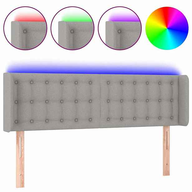 vidaXL Čelo postele s LED světle šedé 147 x 16 x 78/88 cm textil