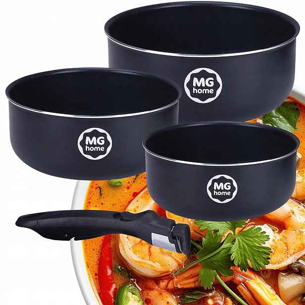 Sada Hrnců Mg Home Clever Kitchen 3 Ks S Odnímatelnou Rukojetí A Indukcí Plynu