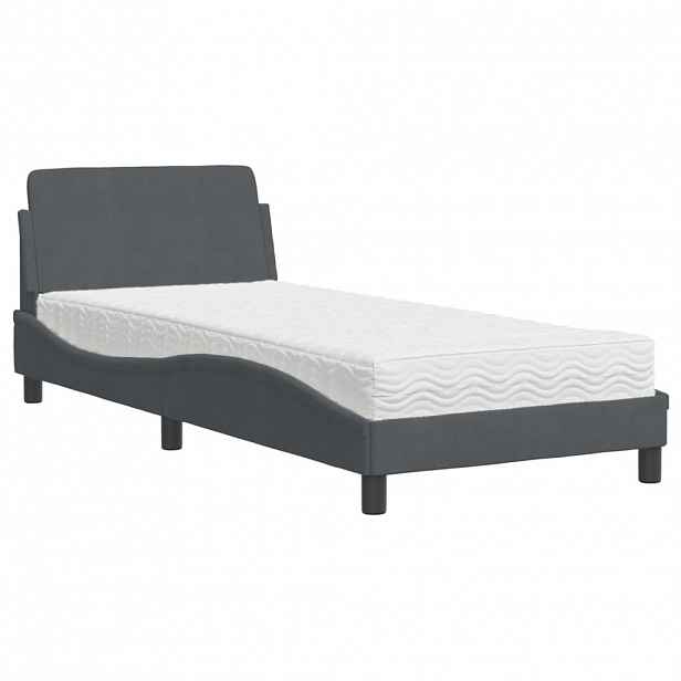 vidaXL Postel s matrací Dover tmavě šedá 90 x 190 cm samet