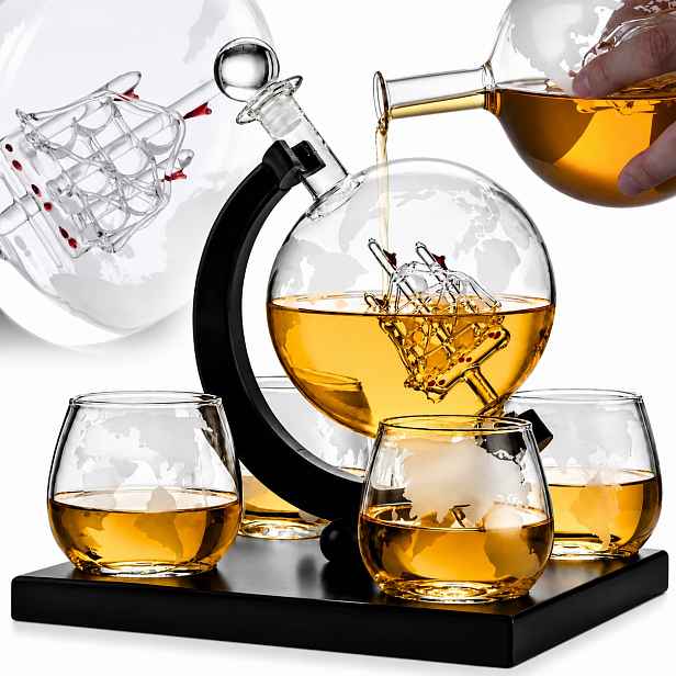 Sada Karafka Globus 4 Sklenice Na Whisky Dárek K Narozeninám 1-99