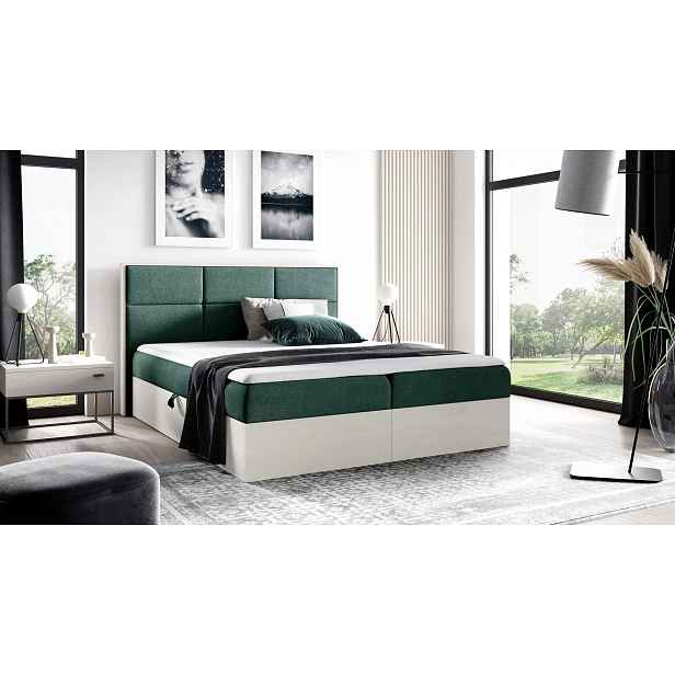 Manželská postel 140x220 CHANTELLE 2 - nordic teak / zelená + topper ZDARMA