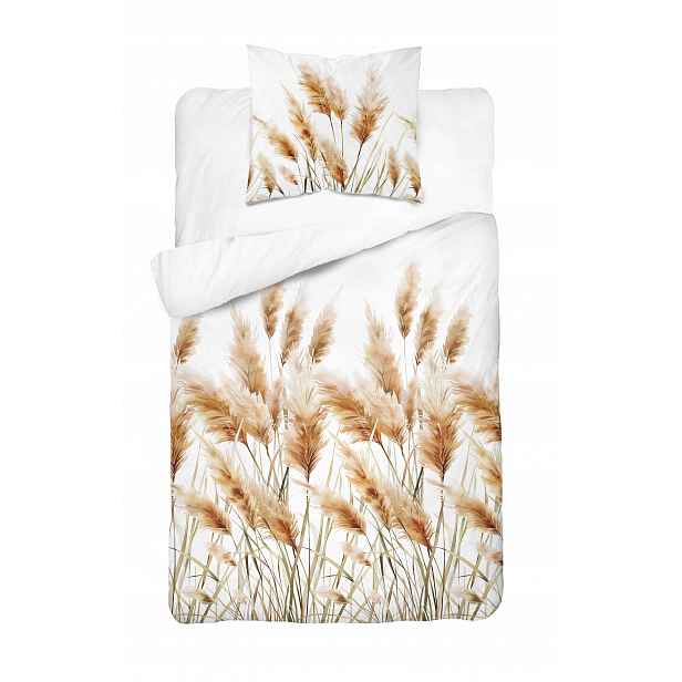 Povlečení saténové bílé zlaté klasy boho louka 140x200 elegantní bavlna