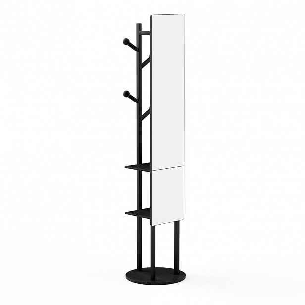 Redom ŠATNÍ stojan se zrcadlem 174/40 cm, otočný o 360° s úložným prostorem z dřevotřísky a oceli, Černá