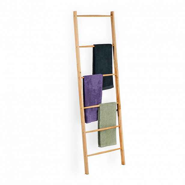 Relaxdays ŽEBŘÍK Přírodní na ručníky ořechové dřevo 6 příček 170x55 cm