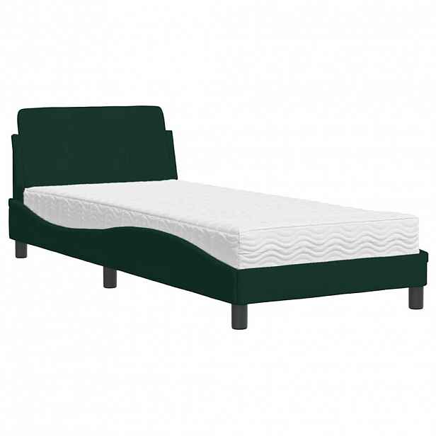 vidaXL Postel s matrací Dover tmavě zelená 90 x 190 cm samet