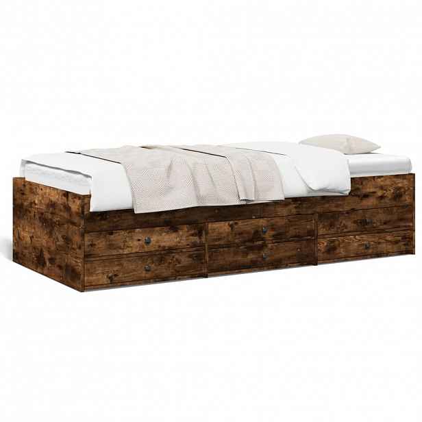 vidaXL Válenda se zásuvkami bez matrace kouřový dub 90 x 190 cm