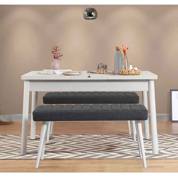 Jídelní set s rozkládacím stolem a lavicí (3 kusy) Santiago 1053 - White, Anthracite