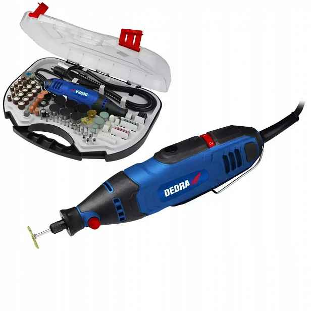 Mini bruska 135 W, síťová přímá bruska, sada s příslušenstvím 215 ks Dedra
