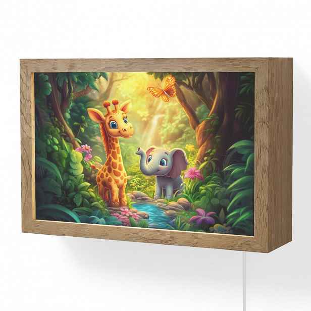 OnlyWow NÁSTĚNNÁ LAMPA Žirafa - slon - květiny - džungle 30x20 cm