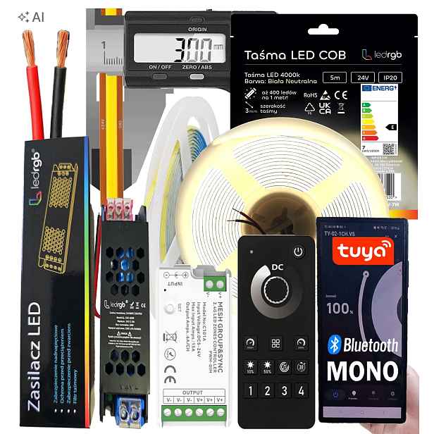 Sada Led Neon Cob pásek 24V 5m 4000K Bílá Bt Ultra Tenký 3MM Zóna