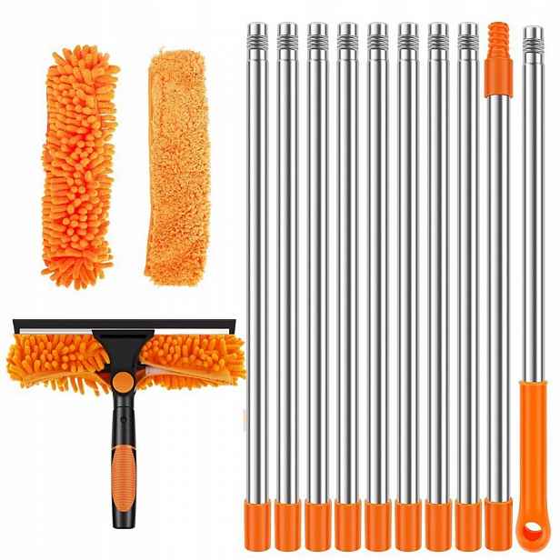 Teleskopická Myčka Na Okna 424 CM, Mop, Stahovák Šmouh Na Sklo, Dlouhá 3V1