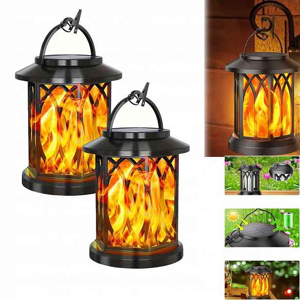 2x Solární Lampa Led Efekt Plamen Lampion Pochodeň