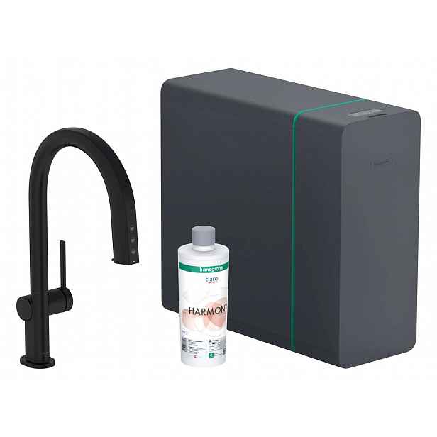 Hansgrohe Aqittura M91 - Dřezová baterie s výsuvnou koncovkou, SodaSystem, sBox lite, matná černá 76838670