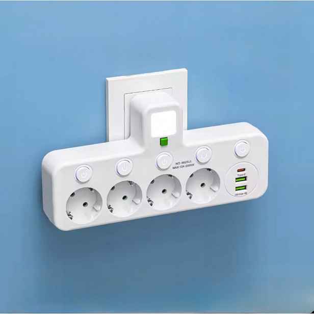Prodlužovací Lišta Pro Rozdělovač Rozbočka 4 Zástrčky 2 Usb Lampička 2500W