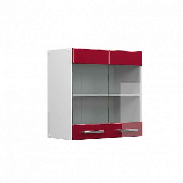 Vicco UNIVERZÁLNÍ NÁSTĚNNÁ SKŘÍŇKA R-Line Bordó červená vysoký lesk 60 cm se skleněnými dvířky
