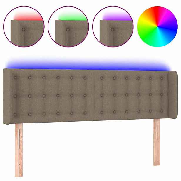 vidaXL Čelo postele s LED taupe 147 x 16 x 78/88 cm textil