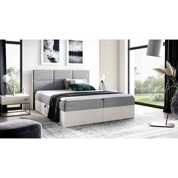 Manželská postel 140x220 CHANTELLE 2 - nordic teak / šedá + topper ZDARMA