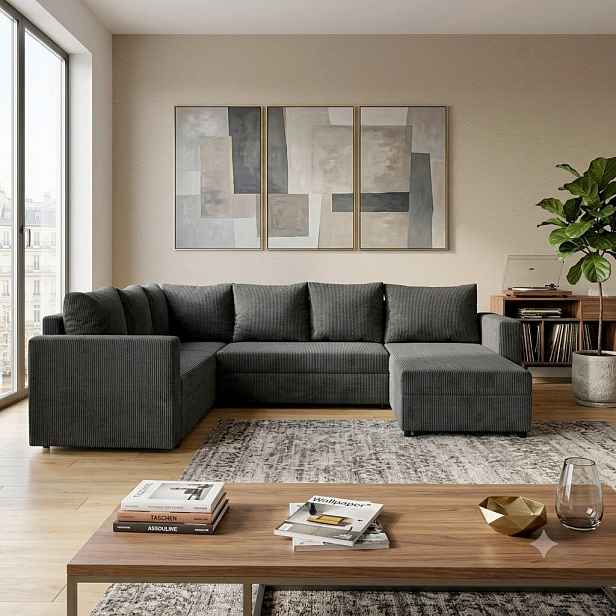 P & B SEDACÍ SOUPRAVA, textil, tmavě šedá