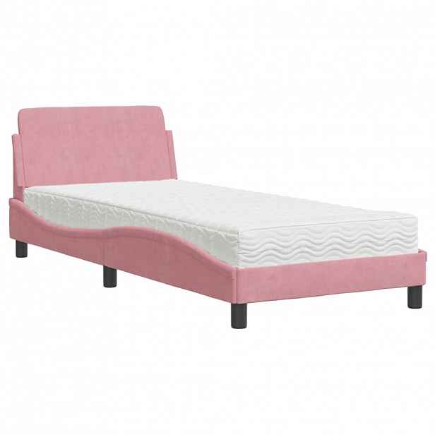 vidaXL Postel s matrací Dover růžová 90 x 190 cm samet