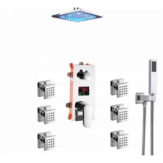 Podomítkový Hydromasážní Set Dešťová Sprcha 20 CM Led