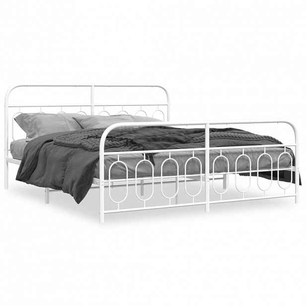 vidaXL Kovový rám postele s hlavovým a nožním čelem bílý 193 x 203 cm