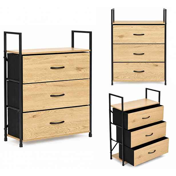 ModernHome GIC-C103-19 Komoda s 3 textilními zásuvkami 59 × 24 × 81 cm
